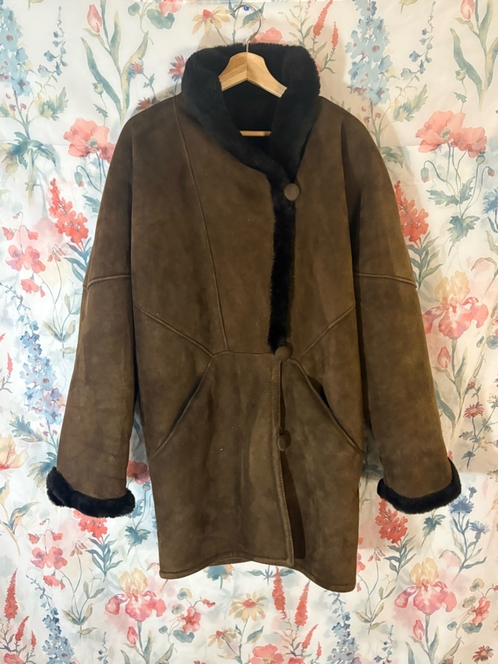 Vintage Classic Brown Shearling-Trim Suede Jacket